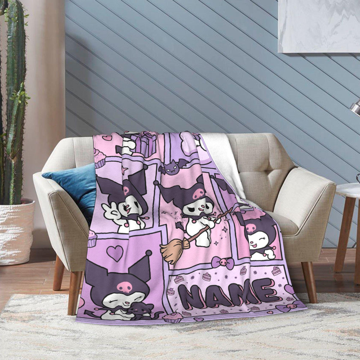 Personalized Manga Comic Blanket, Custom Gothic Throw, Pastel Goth Bedroom Bedding, Birthday Gift for Daughter Teen, Soft Flannel Blanket