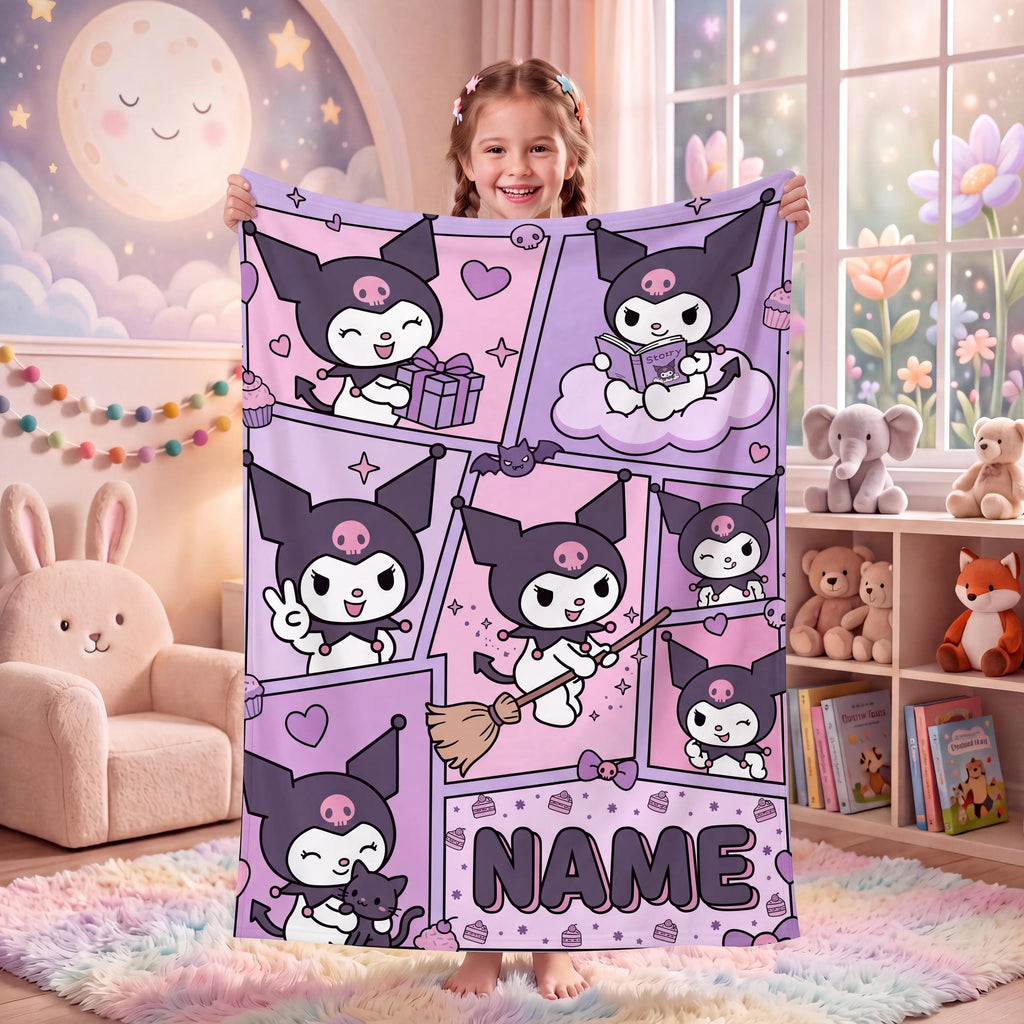 Personalized Manga Comic Blanket, Custom Gothic Throw, Pastel Goth Bedroom Bedding, Birthday Gift for Daughter Teen, Soft Flannel Blanket