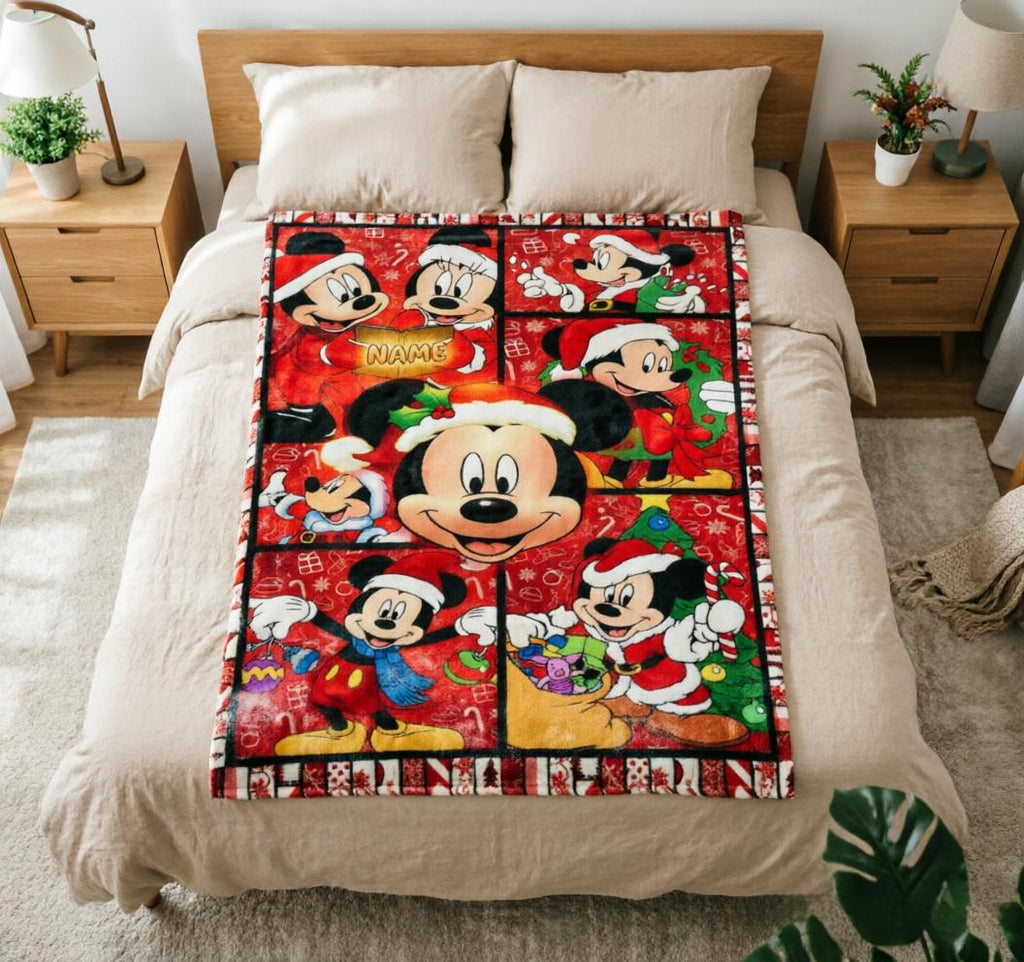 ChristmasMickey Blanket Soft Throw Customized Name Seasonal Gift