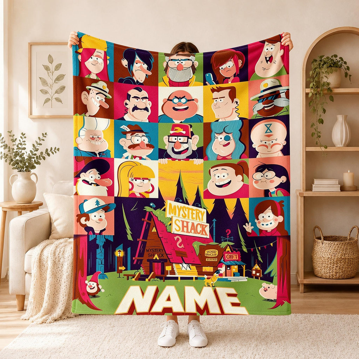Young Adult Custom Name Blanket Soft Throw, Forest Mystery Cartoon Blanket Soft Throw