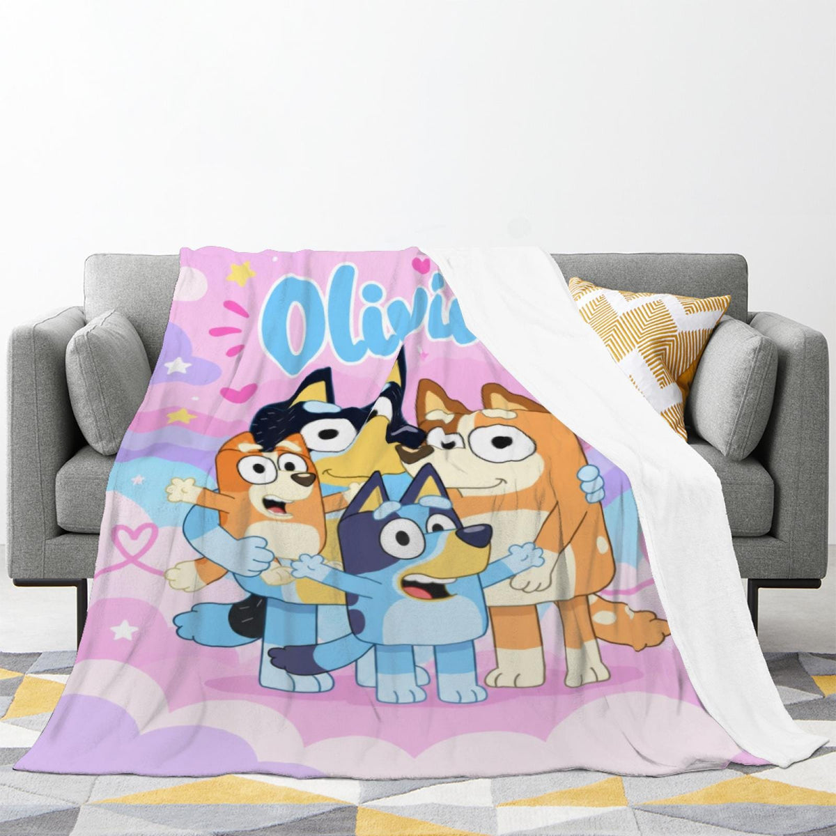 Personalized Name Blanket Custom Cartoon Heeler Dog Family Soft Cozy Fleece Throw Blanket