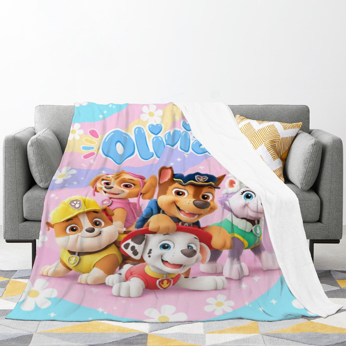 Personalized Rescue Pups Blanket Custom Name Cute Dog Daisy Soft Cozy Fleece Throw