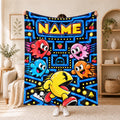 Retro Arcade Game Blanket Soft Throw, Custom Name Pixel Ghost Maze Flannel Blanket