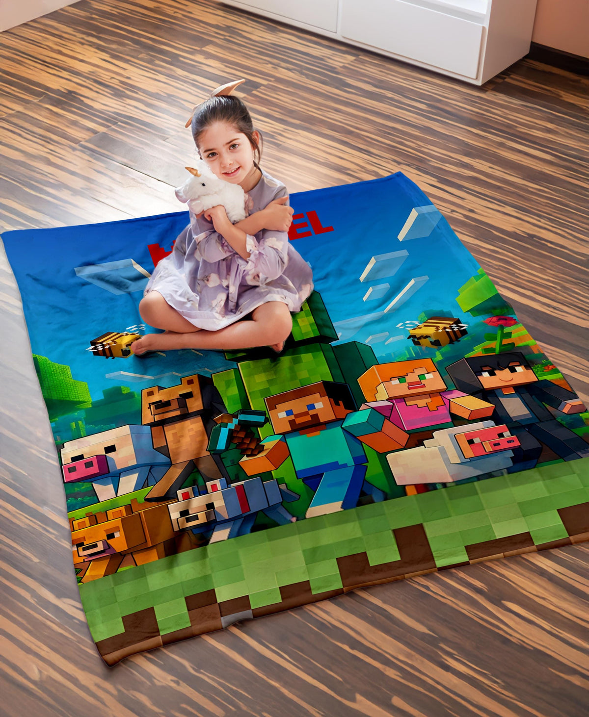 Personalized Minecraft Blanket, Custom Minecraft Throw with Name, Pixel Game Blanket, Gaming Gift for Kids, Gamer Birthday Gift,
