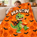 Personalized Halloween Dinosaur Blanket for Boys, Custom Name Kids Blanket