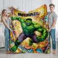 Personalized Hulk Blanket, Custom Green Superhero Throw with Name, Strong Hero Gaming Blanket, Comic Book Gift for Boys, Cozy Kids Blanket