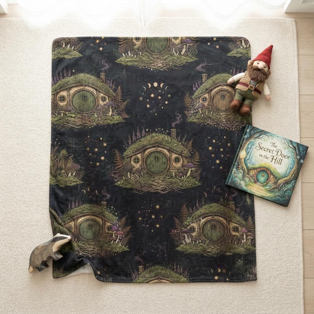 Magical Hobbit House Throw, Fantasy Flannel Blanket, Cozy Cottagecore Decor, Dark Academia Gift, Soft Fall Blanket