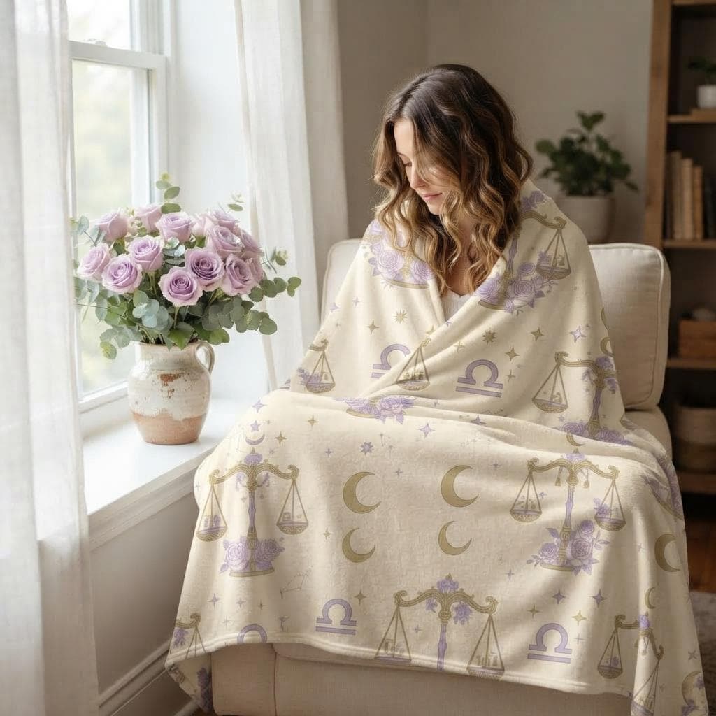 Libra Birthday Queen Blanket, Zodiac Queen Throw, Celestial Flannel, Cozy Astrology Decor, Gift for Her, Soft Fall Blanket