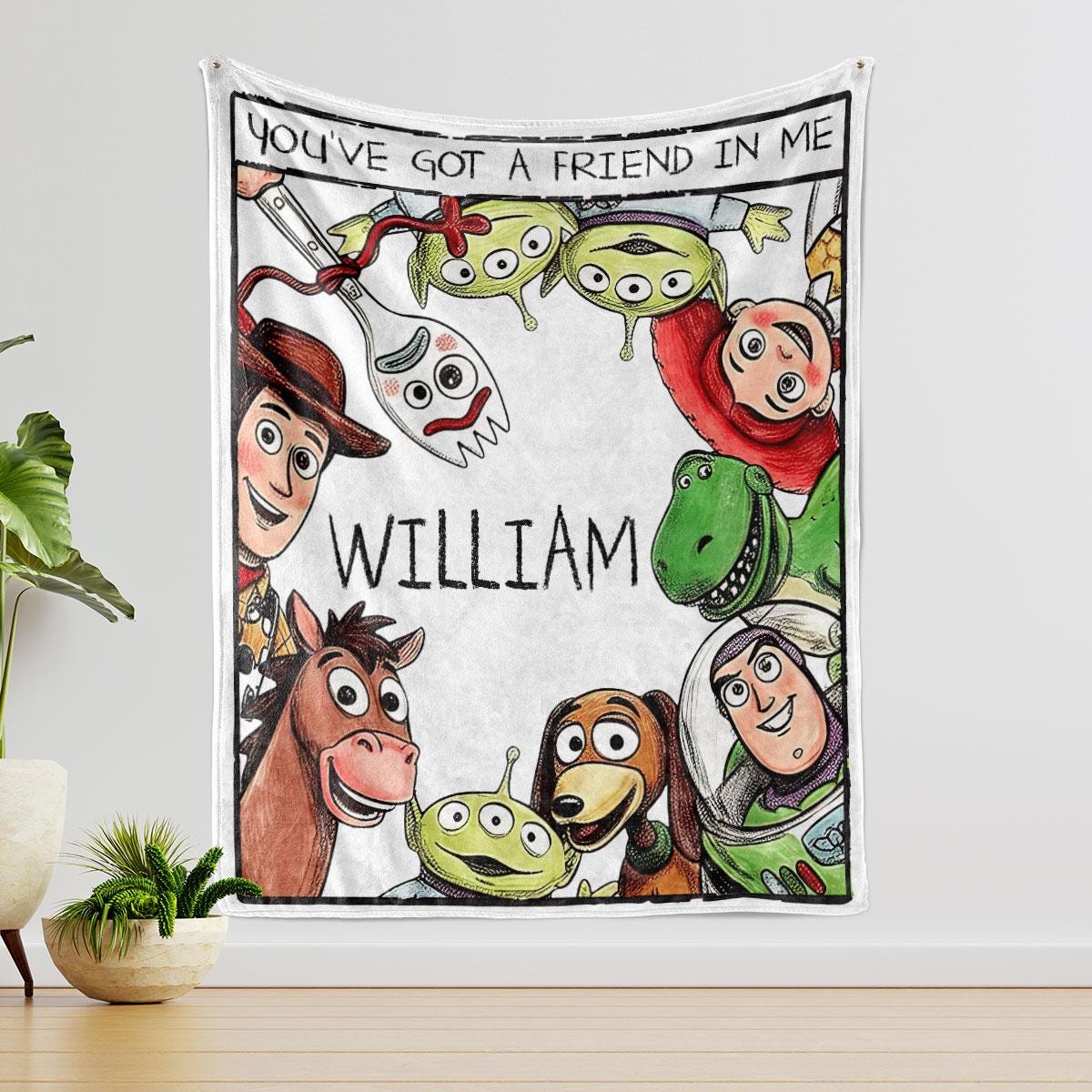 Personalized Cartoon Toy Blanket, Custom Name Kids Throw, You've Got a Friend in Me Gift