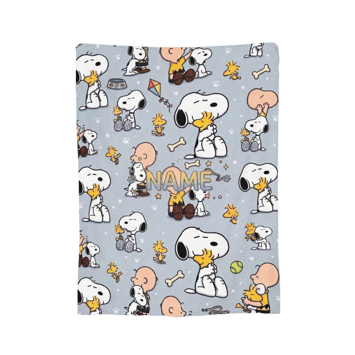 Cute Blue Snoopy Blanket, Peanuts Charlie Brown Flannel Throw, Cozy Room Decor Gift for Bestie, Custom Name Bedspread