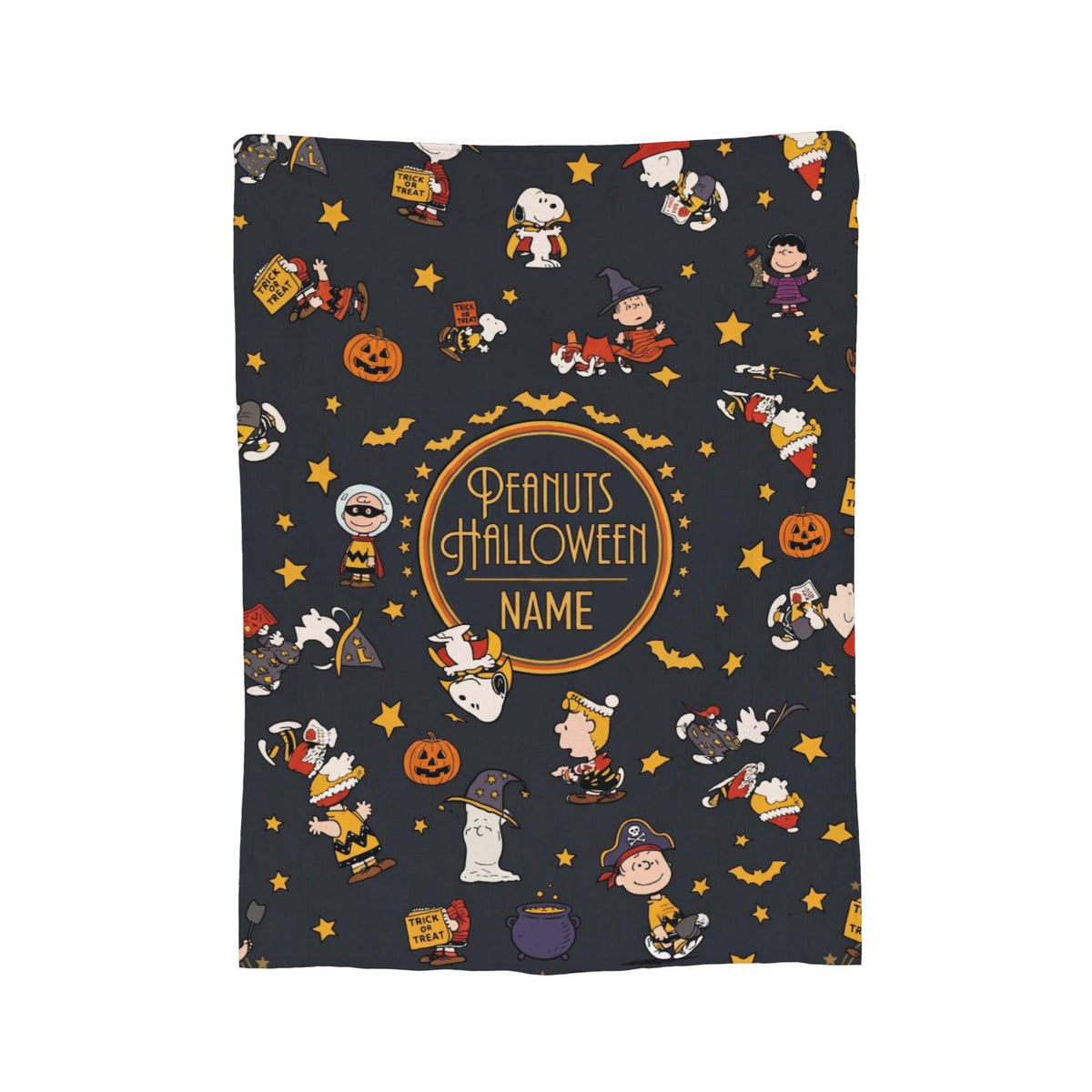 Snoopy Halloween Blanket, Peanuts Trick Or Treat Flannel Throw, Spooky Room Decor Gift for Kids, Custom Name Bedspread