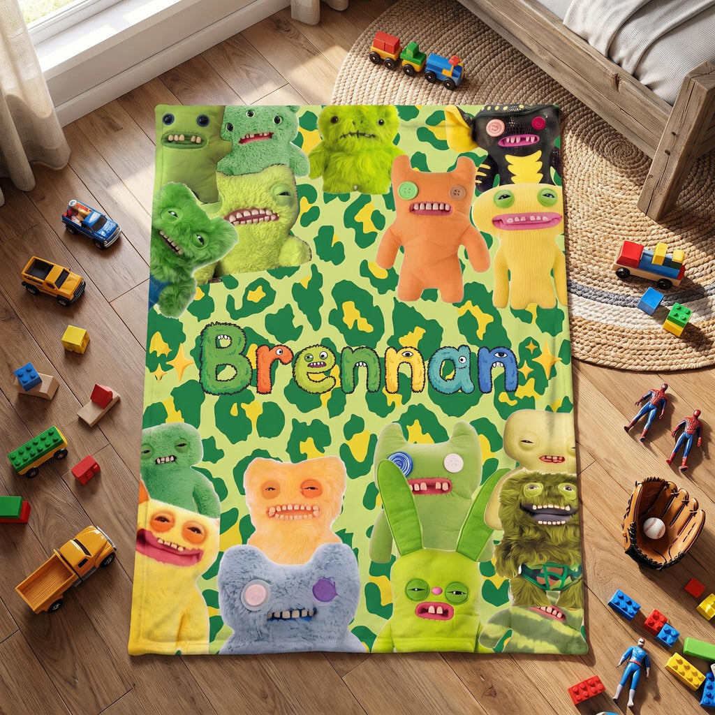 Personalized Funny Monster Blanket, Custom Name Ugly Cute Creature Throw,Quirky Alien Birthday Gift for Boys, Funny Tooth Room Decor