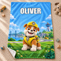 Personalized Construction Puppy Rubble Blanket, Custom Name Flannel Throw for Kids, Birthday Gift