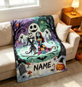 The Nightmare Before Christmas Blanket, Personalized Jack Skellington & Sally Halloween Flannel Throw, Custom Name Gift
