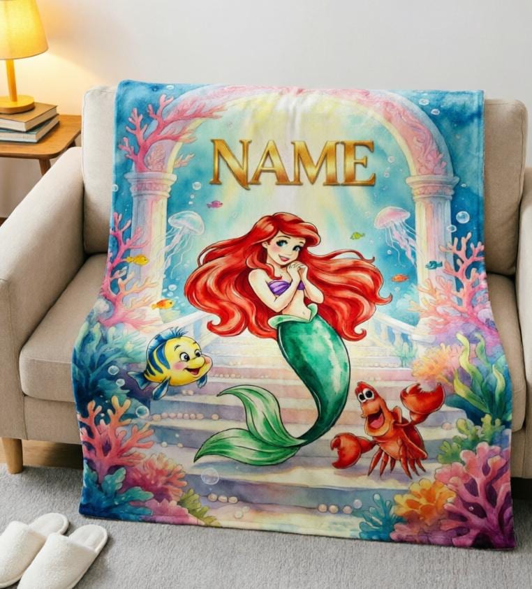 Little Mermaid Blanket Soft Throw Custom Name Underwater Princess Keepsake Gift