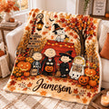 Personalized Dog Micro Fleece Blanket, Fall Halloween Blanket, Autumn Pumpkin Blanket,Custom Name Blanket, Cute Dog Blanket, Seasonal Gift