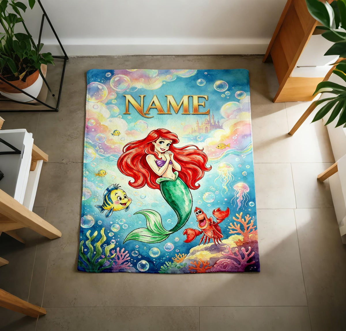 Little Mermaid Blanket Soft Throw Custom Name Bubbly Ocean Magical Toddler Present