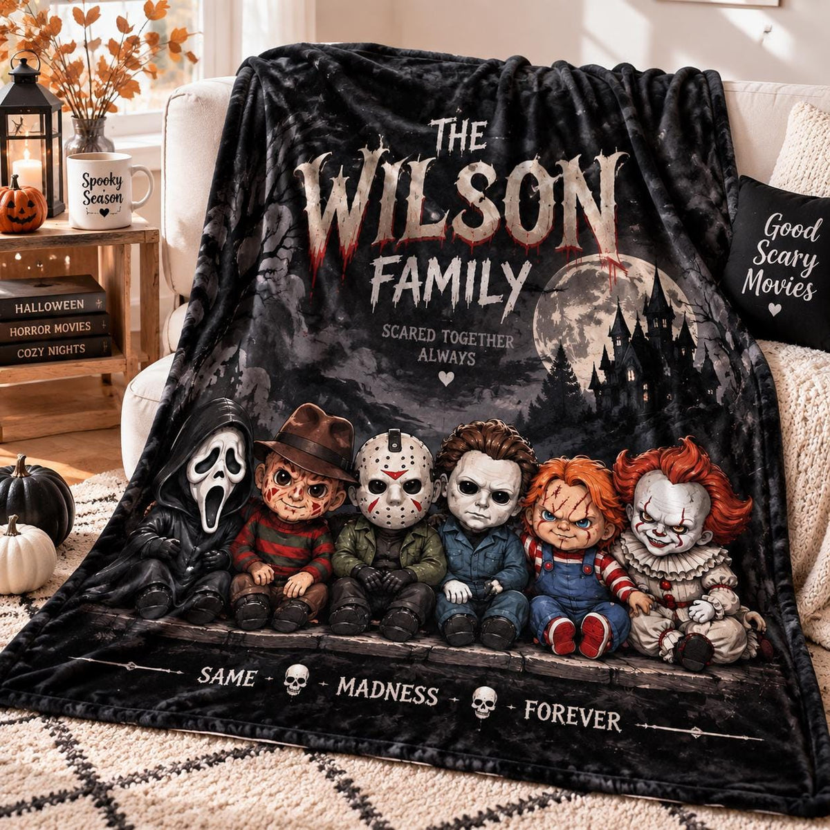 Horror Movie Fleece Blanket, Halloween Horror Villains Blanket, Spooky Halloween Throw Blanket, Scary Movie Lover Gift, Gothic Decor Blanket