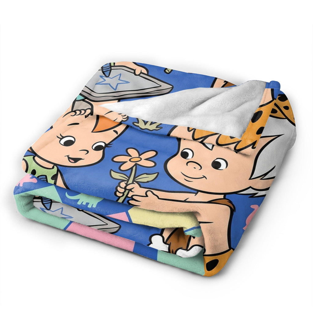 Personalized Prehistoric Duo Flannel Blanket, Custom Cave Kids Club & Bone Throw, Retro Stone Age Bedding, Best Friends Gift for Toddlers