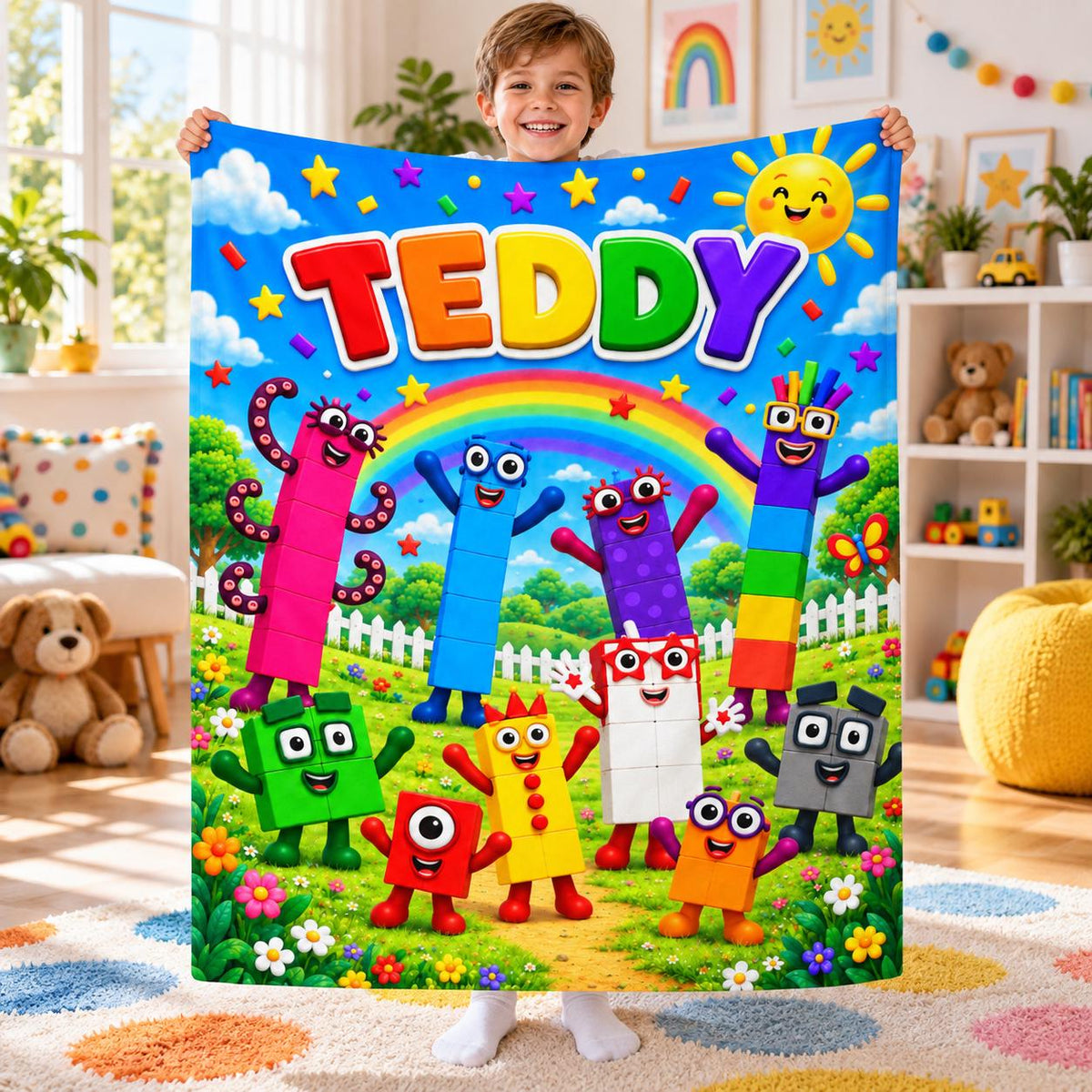 Personalized Kids Learning Blanket, Colorful Rainbow Name Gift