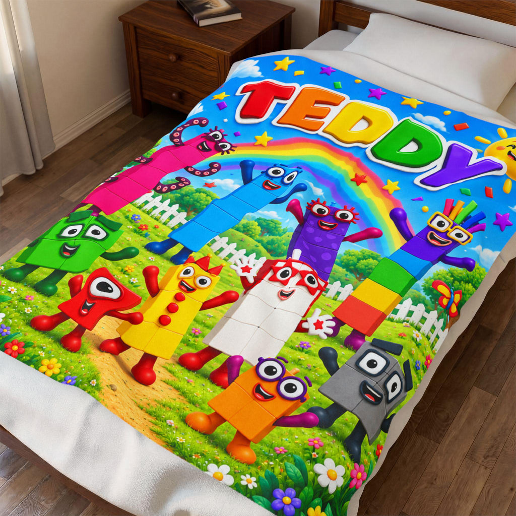 Personalized Kids Learning Blanket, Colorful Rainbow Name Gift