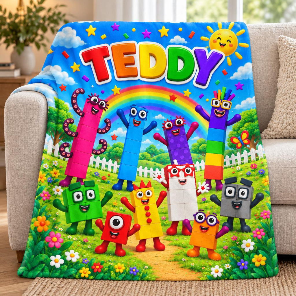 Personalized Kids Learning Blanket, Colorful Rainbow Name Gift