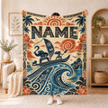 Personalized Polynesian Voyage Flannel Blanket, Custom Tribal Island Art Throw