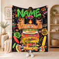 Burger Plus Fitness Art Blanket Soft Throw Custom Name Cartoon Food Decor Throw