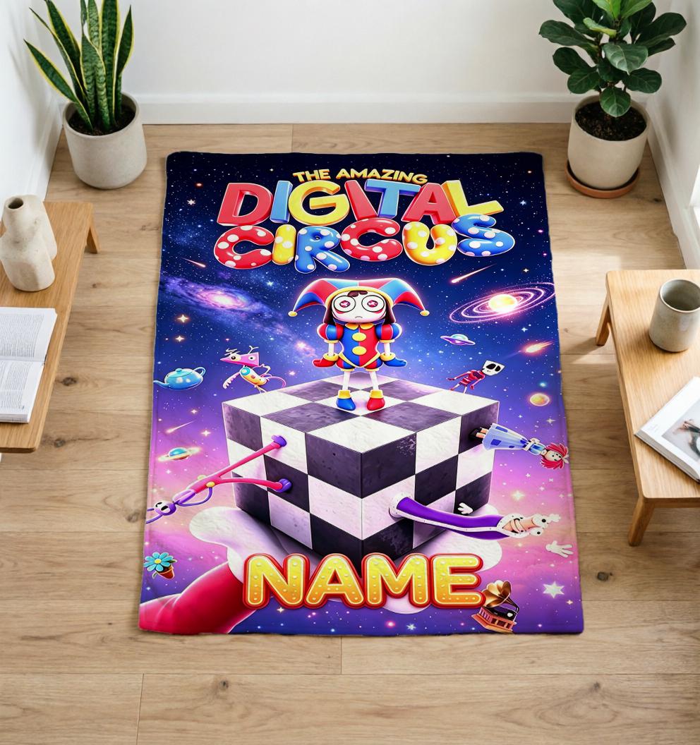Personalized Digital Circus Blanket Soft Throw, Custom Name Blanket, Gift for Kids Birthday Christmas