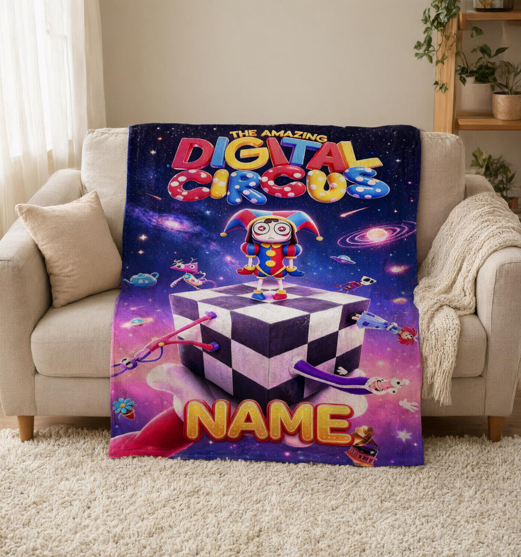 Personalized Digital Circus Blanket Soft Throw, Custom Name Blanket, Gift for Kids Birthday Christmas