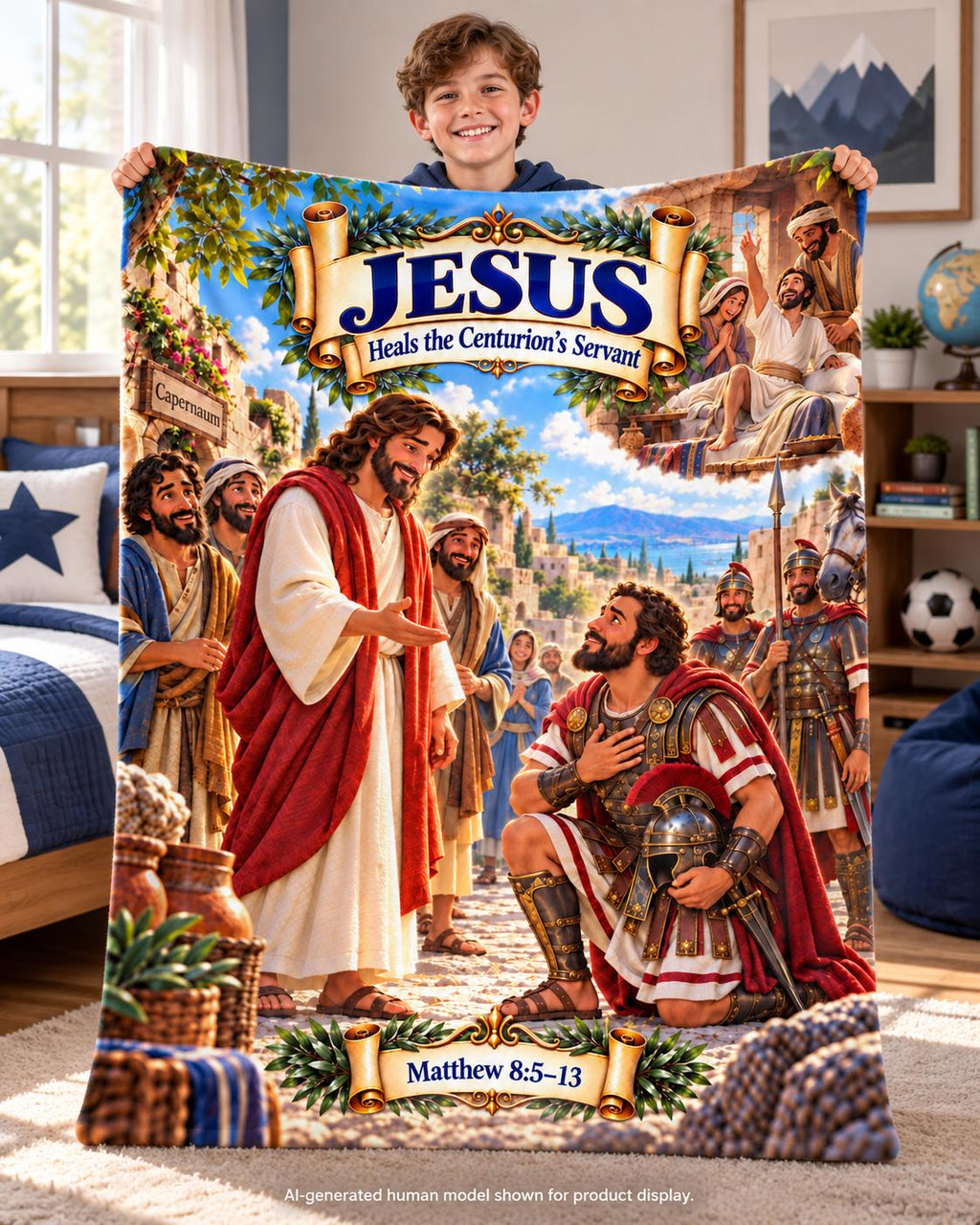 Jesus Heals the Centurion's Servant Blanket | Matthew 8 Christian Kids Gift | Bible Story Blanket