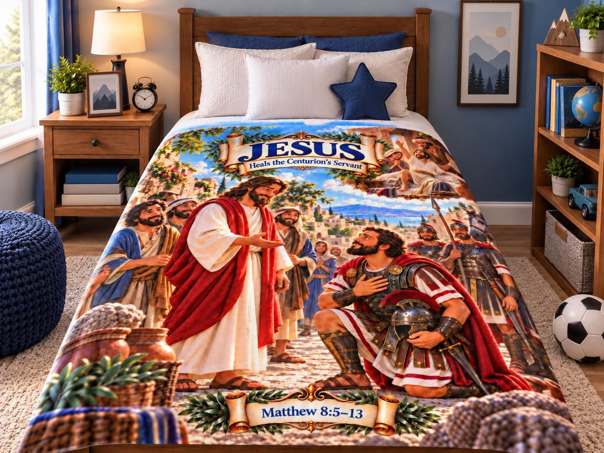Jesus Heals the Centurion's Servant Blanket | Matthew 8 Christian Kids Gift | Bible Story Blanket