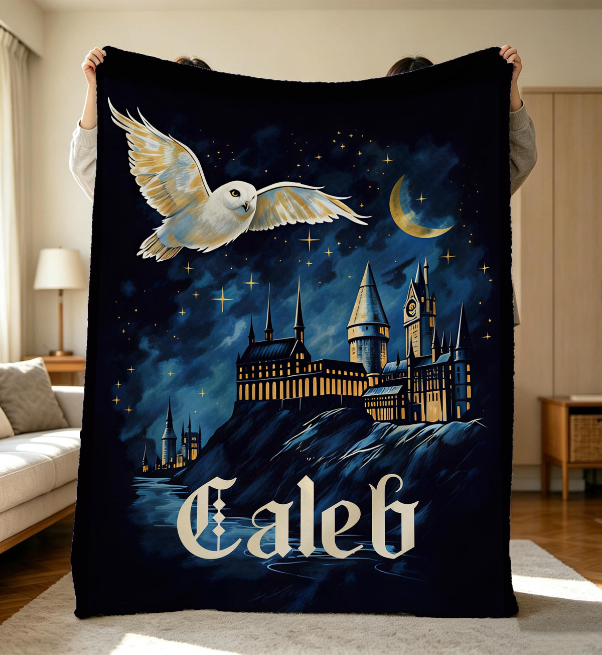 Personalization Wizard Blanket with Name,Custom Name Flannel Throw Blanket,Magic Castle Throw Blanket,Fantasy Name Gift,Cozy Kids Room Decor