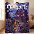 Personalized Spooky Fairytale Blanket, Custom Dark Fantasy Bedding, Creepy Cute Black Cat Room Decor, Whimsical Name Throw