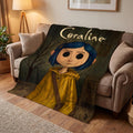 Personalized Creepy Cute Throw, Custom Gothic Fantasy Bedding, Spooky Blue Hair Girl Blanket, Dark Aesthetic Bedroom Decor