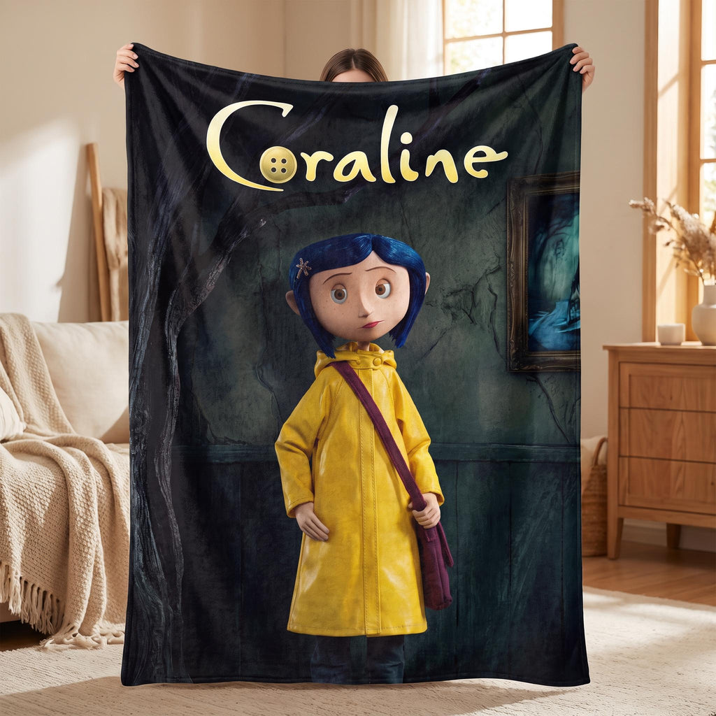 Personalized Creepy Cute Throw, Custom Gothic Fantasy Bedding, Spooky Blue Hair Girl Blanket, Dark Aesthetic Bedroom Decor