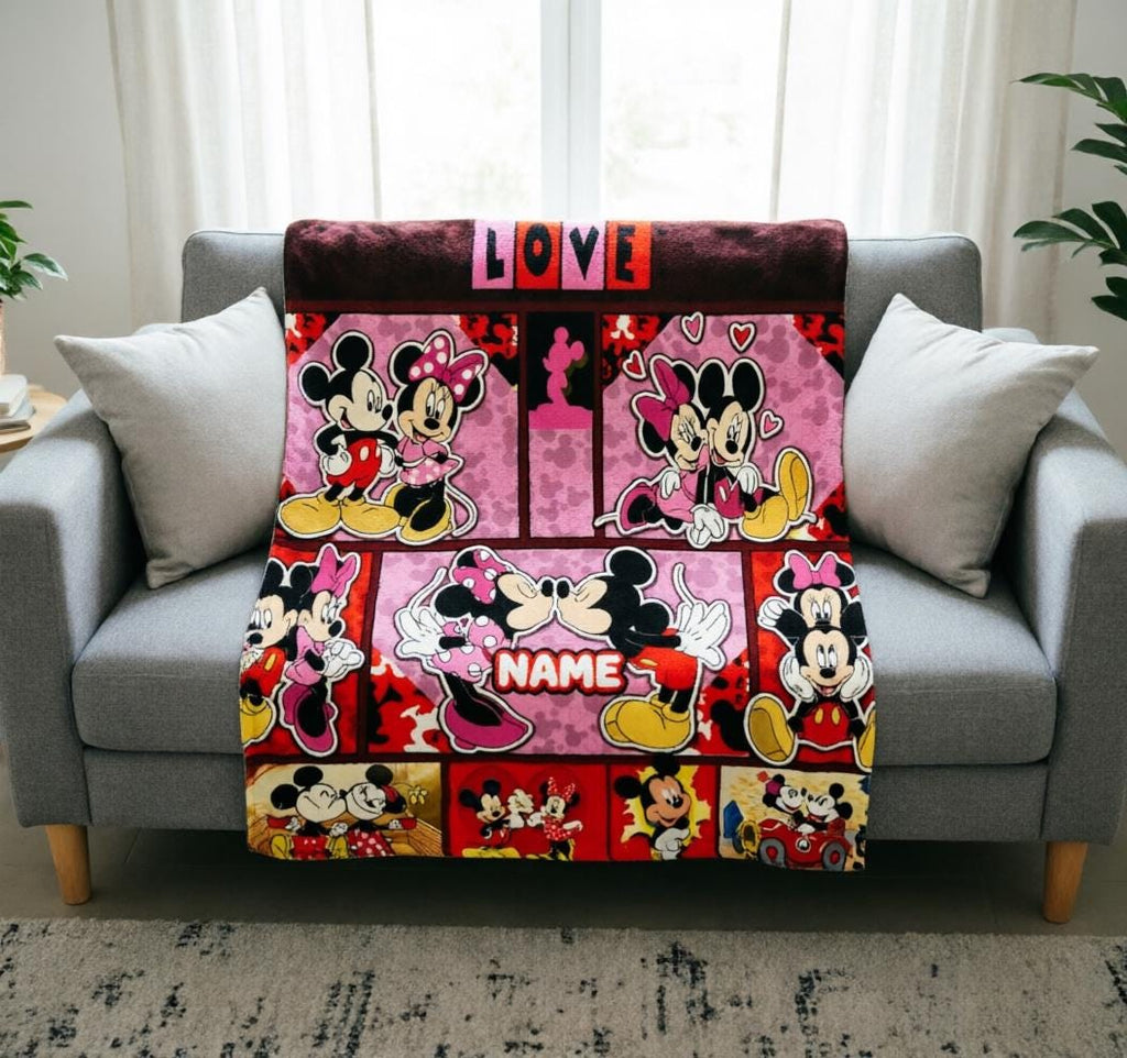 Mickey Minnie Blanket Soft Throw Custom Name, Sweet Family Keepsake Gift