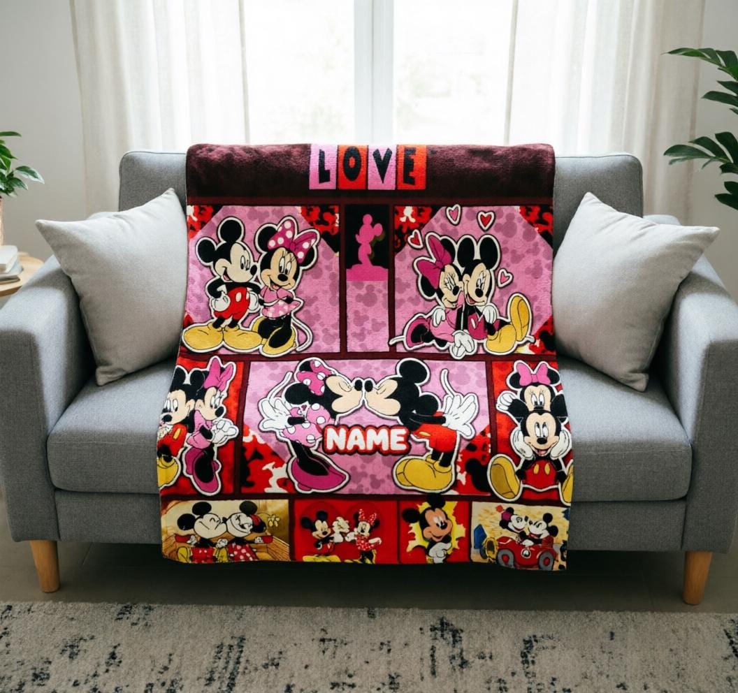 Mickey Minnie Blanket Soft Throw Custom Name, Sweet Family Keepsake Gift