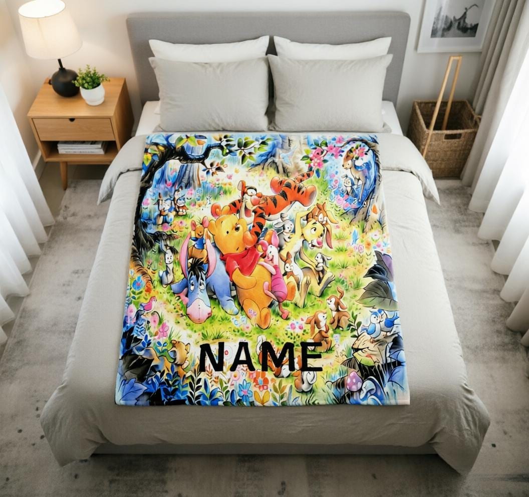 Winnie Pooh Blanket Soft Throw Custom Name, Sweet Nursery Keepsake Gift