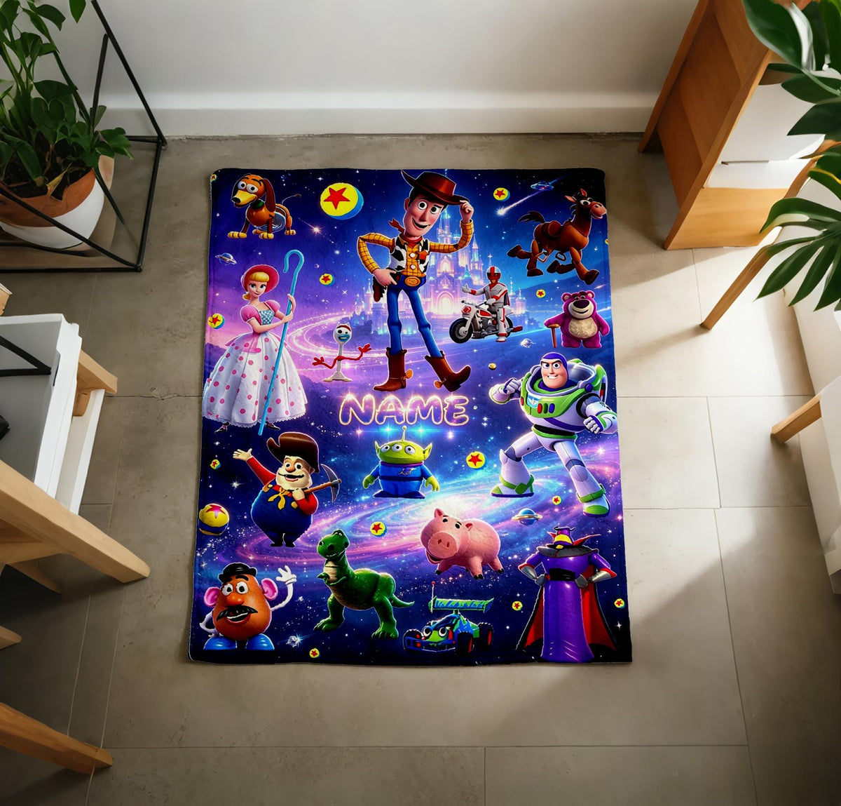 Toy Story Blanket Soft Throw Custom Name, Galaxy Themed Kid Birthday Gift