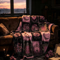 Gothic Rose Patchwork Blanket, Dark Moon Flannel Throw, Cozy Plush Home Decor, Spooky Season Gift, Gift for Her, Soft Fall Flannel
