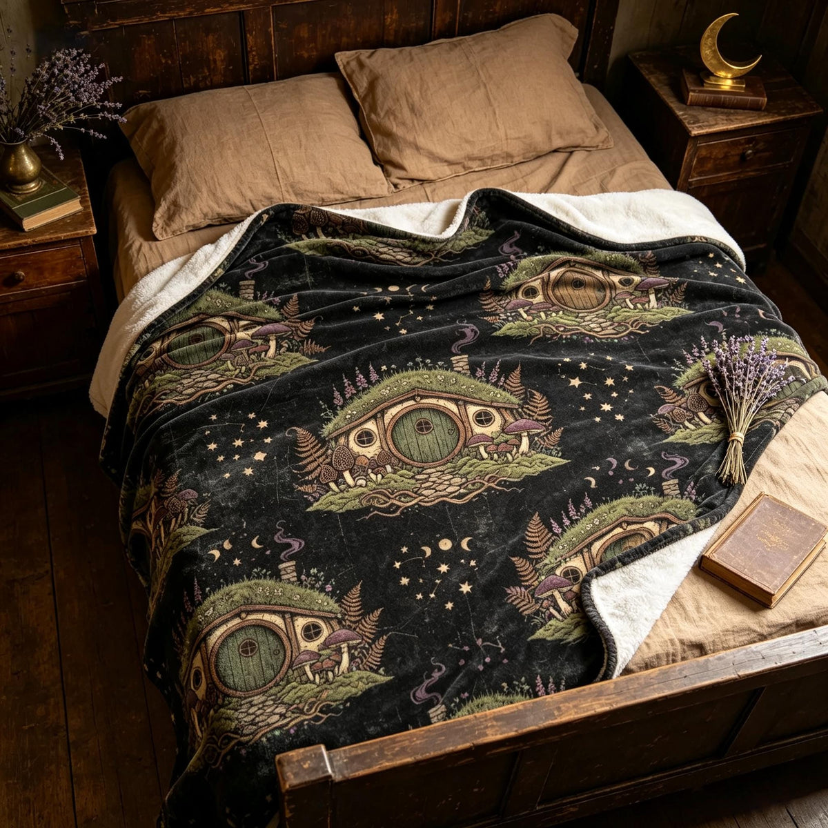 Magical Hobbit House Throw, Fantasy Flannel Blanket, Cozy Cottagecore Decor, Dark Academia Gift, Soft Fall Blanket