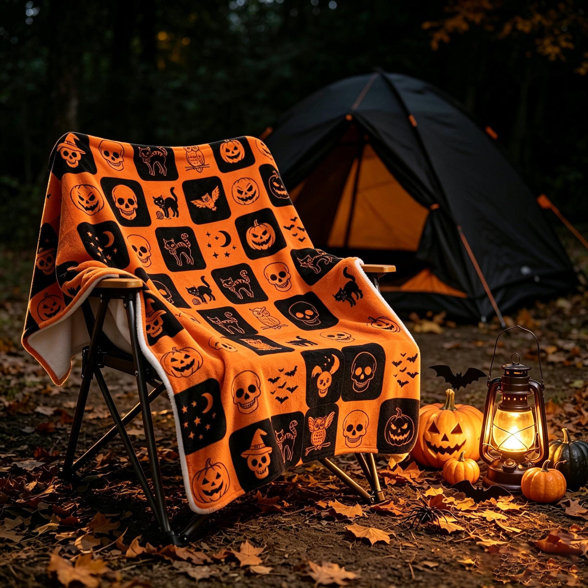 Vintage Halloween Throw, Spooky Pumpkin Blanket, Cat Owl Flannel, Cozy October Decor, Gift for Halloween Host