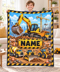 Personalized Construction Blanket for Boys, Custom Kids Name Fleece Throw, Excavator Truck Nursery Decor, Birthday Gift for Toddler Boys