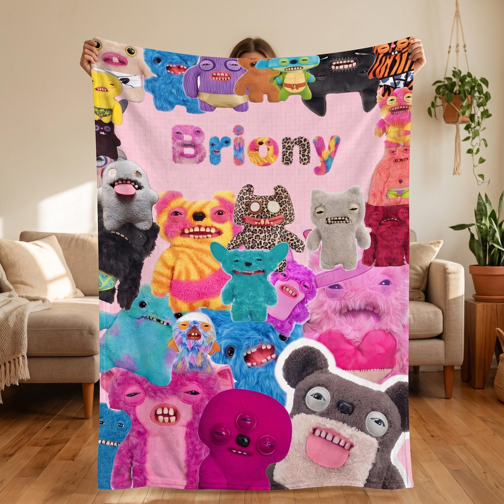 Personalized Funny Monster Fleece Blanket, Custom Name Creepy Cute Sherpa Throw, Quirky Creature Decor, Unique Kids Gift