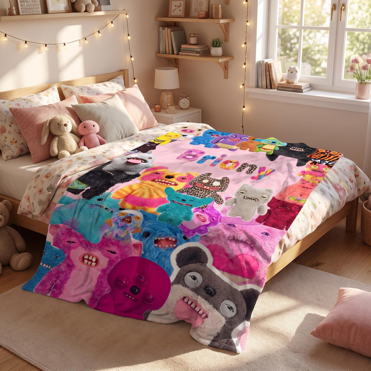 Personalized Funny Monster Fleece Blanket, Custom Name Creepy Cute Sherpa Throw, Quirky Creature Decor, Unique Kids Gift