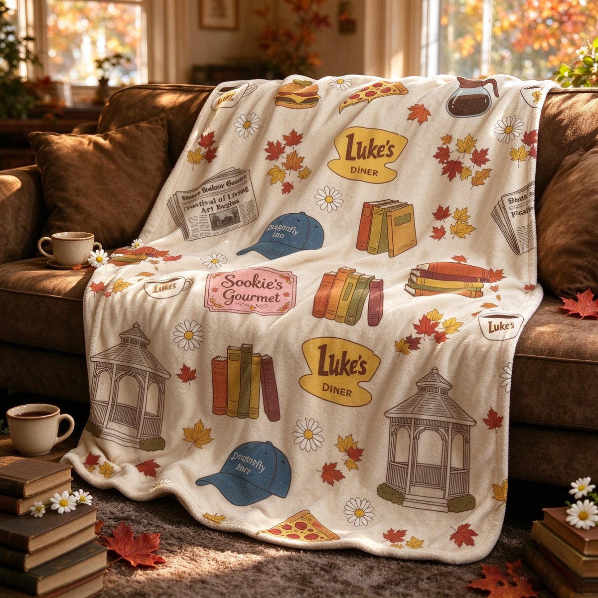 Cozy Town Blanket, Autumn Gazebo Throw, Gilmore Girls Lover Flannel, Fall Season Decor, Gift for TV Show Fan