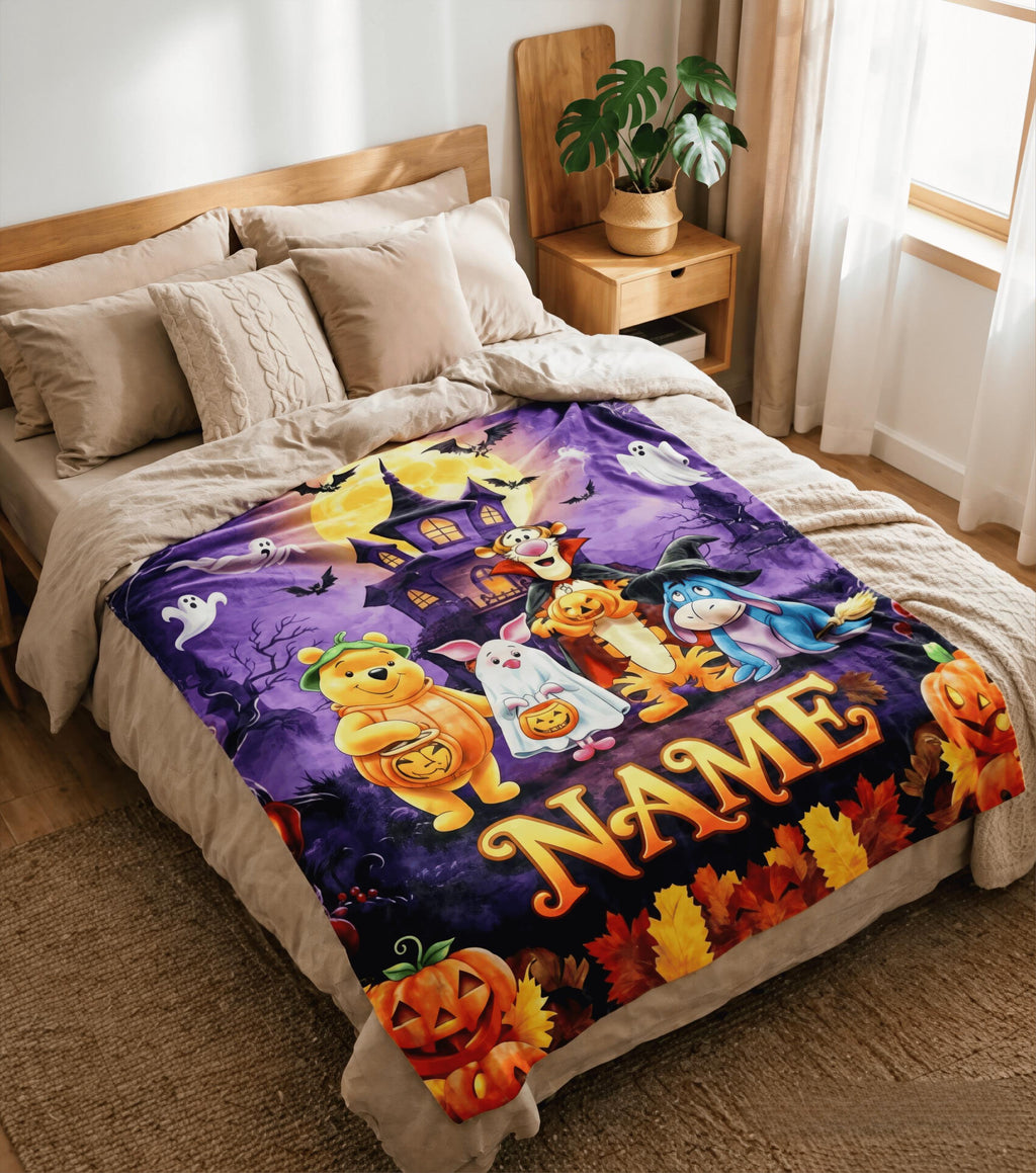 Custom Name Winnie the Pooh Blanket, Hundred Acre Wood Characters, Cozy Flannel Fleece Throw
