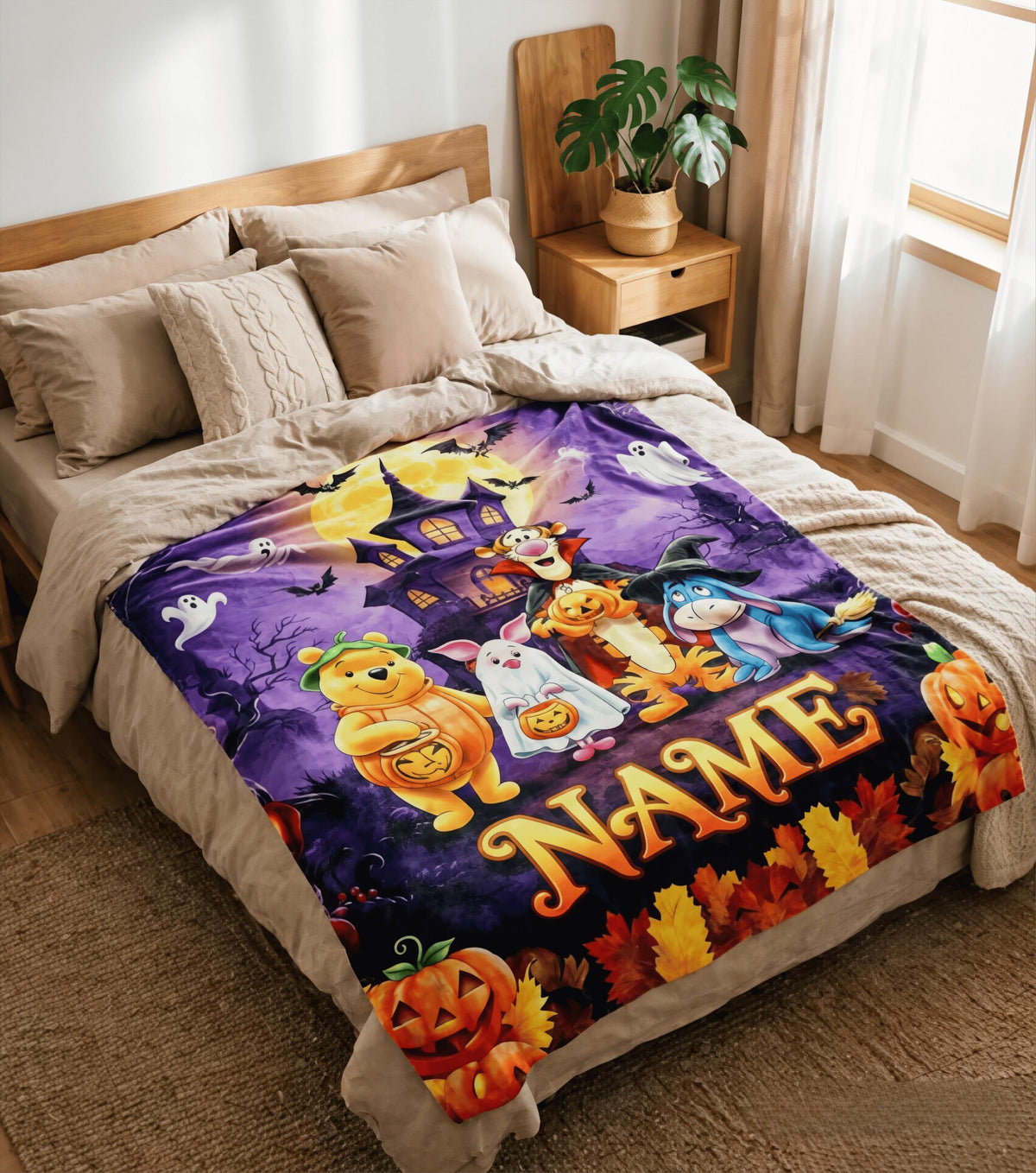 Custom Name Winnie the Pooh Blanket, Hundred Acre Wood Characters, Cozy Flannel Fleece Throw