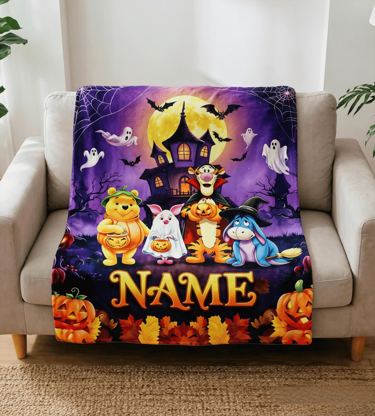Custom Name Winnie the Pooh Blanket, Hundred Acre Wood Characters, Cozy Flannel Fleece Throw